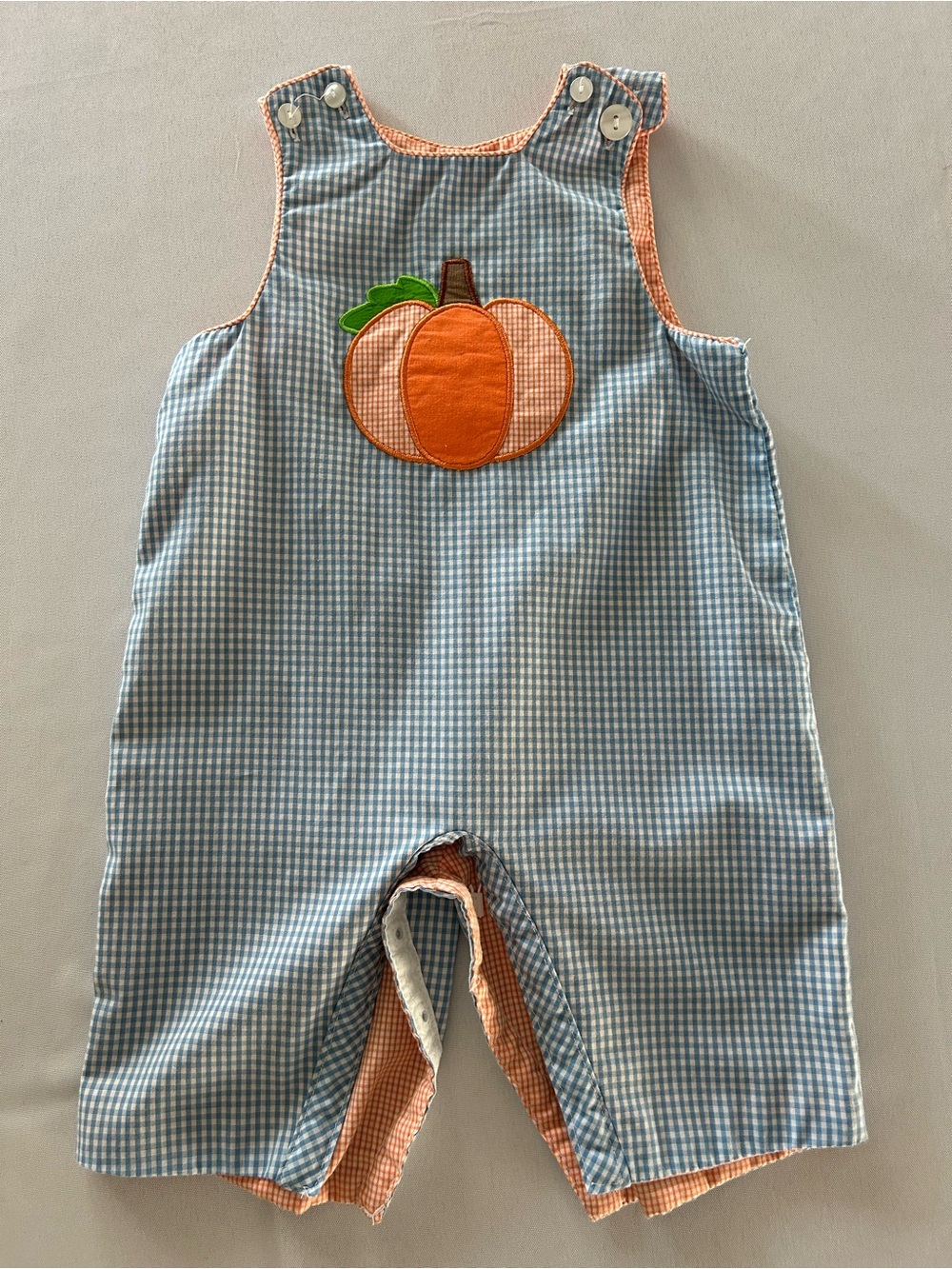 Claire & Charlie Reversible Gingham Pumpkin Jon Jon LN orange blue Shortall
